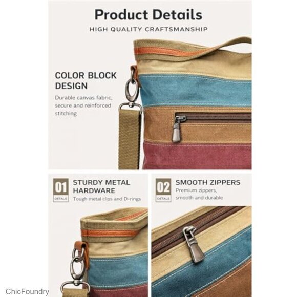 Large Canvas Hobo Tote with Adjustable Strap, 5 Compartments for Daily Use - Picture 4 of 7